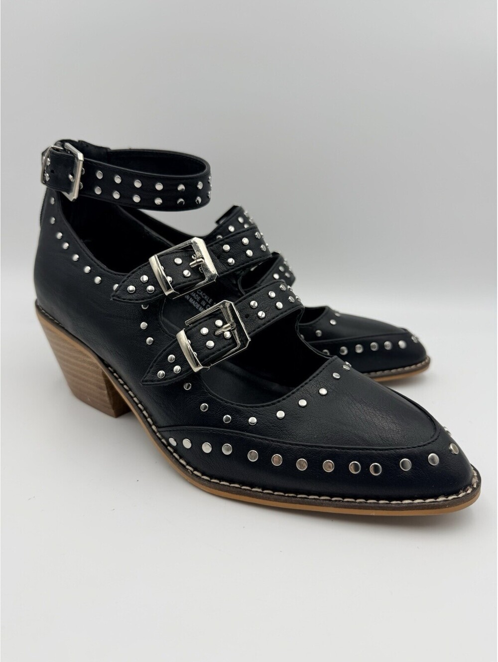 Hey Girl By Corky Cackle Black Silver Studded Heel Triple Buckle Boots Size 10
